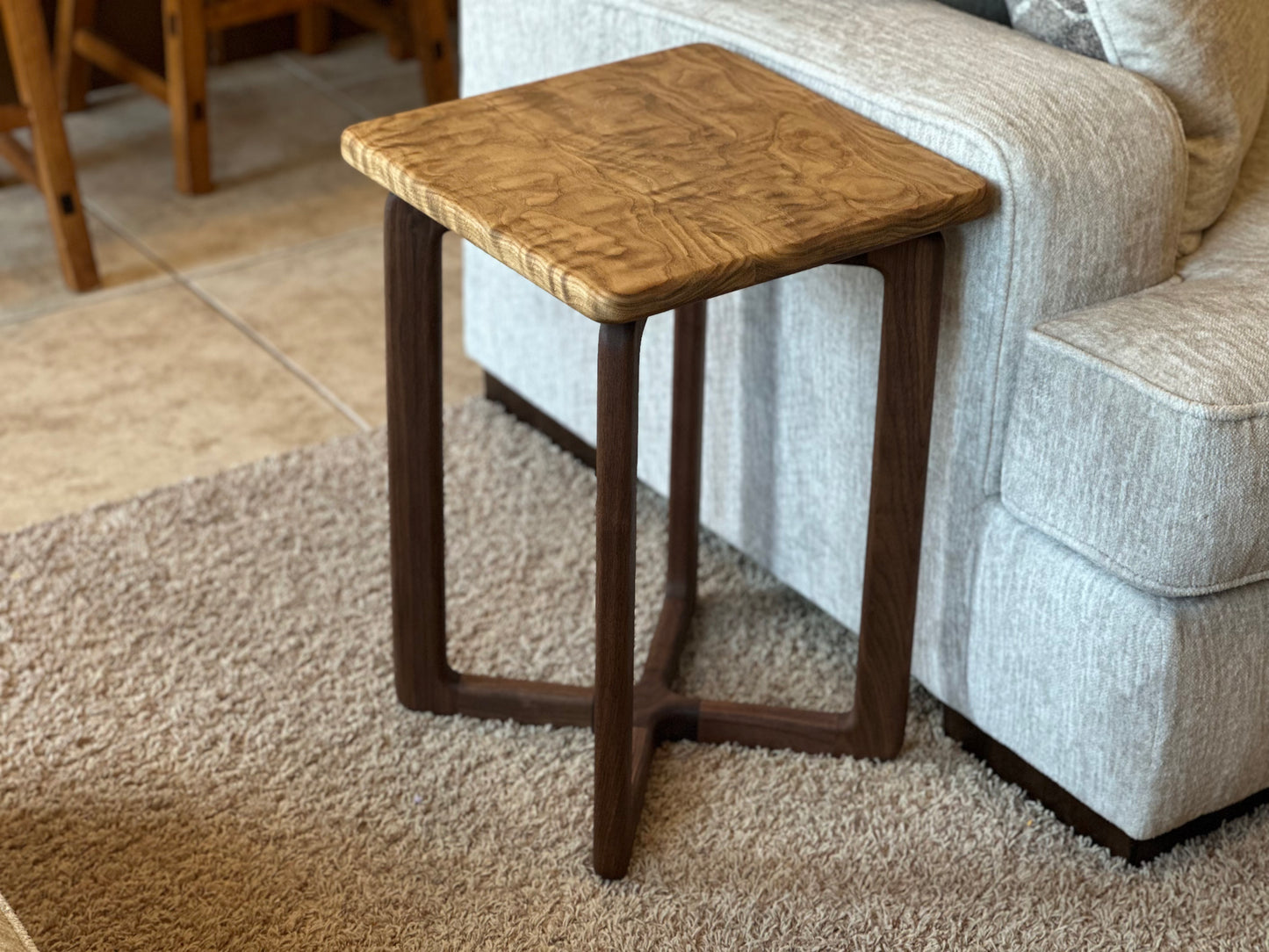 Curly Oak And Walnut Side Table