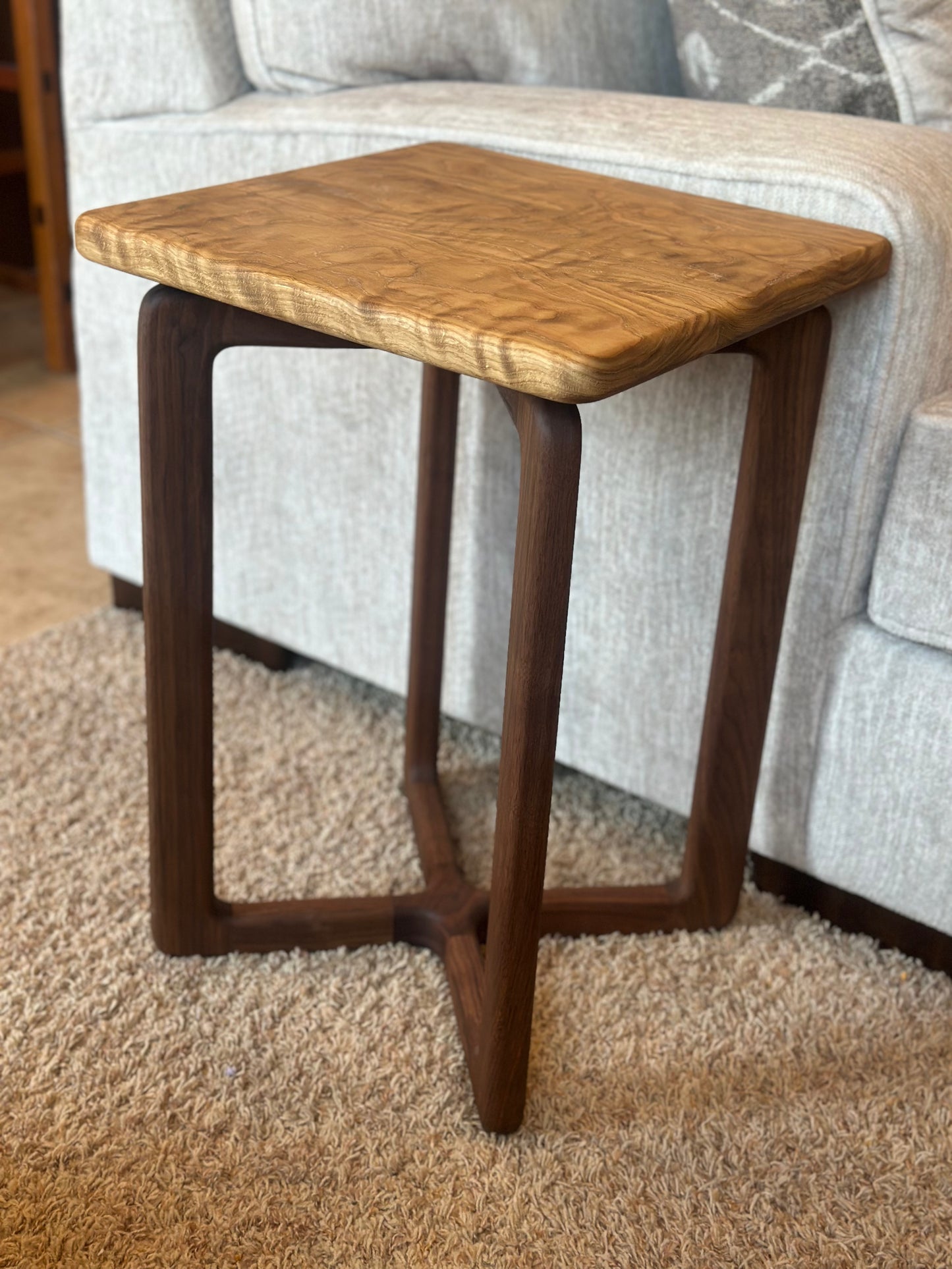 Curly Oak And Walnut Side Table