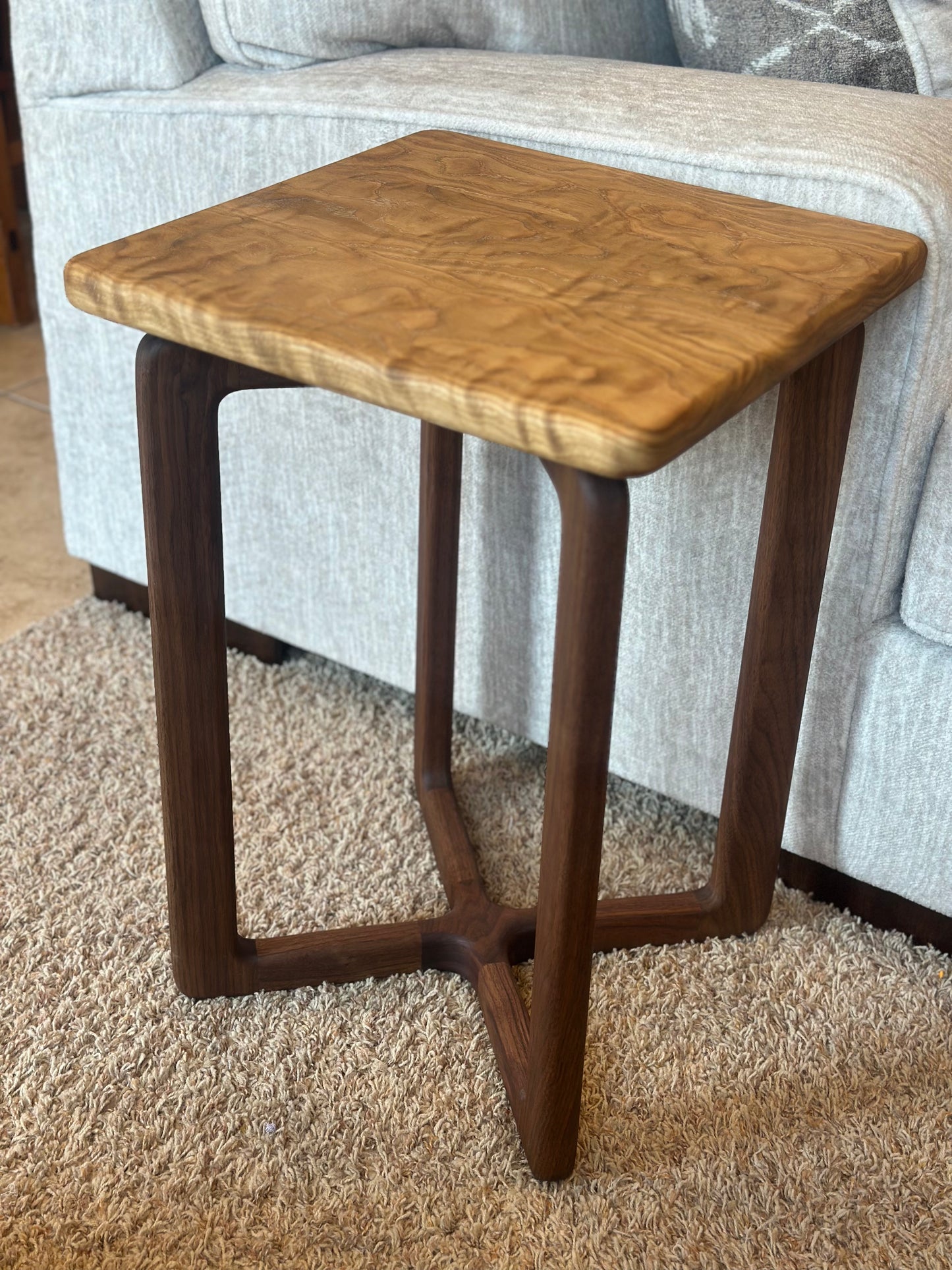 Curly Oak And Walnut Side Table