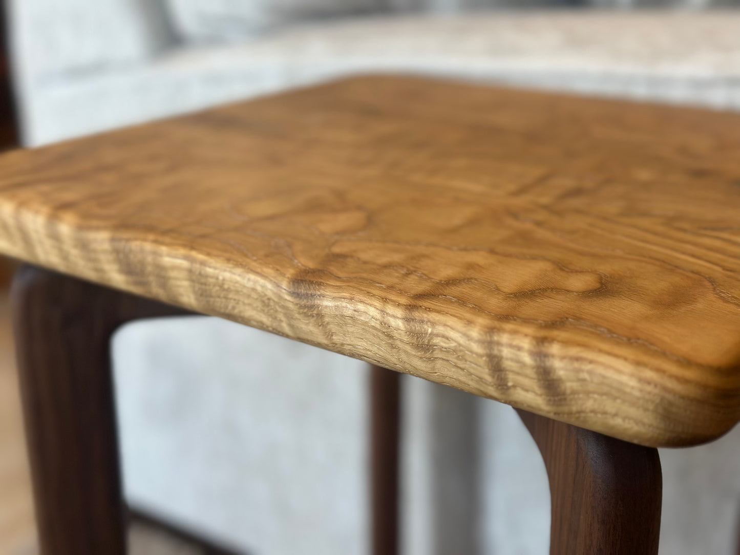 Curly Oak And Walnut Side Table