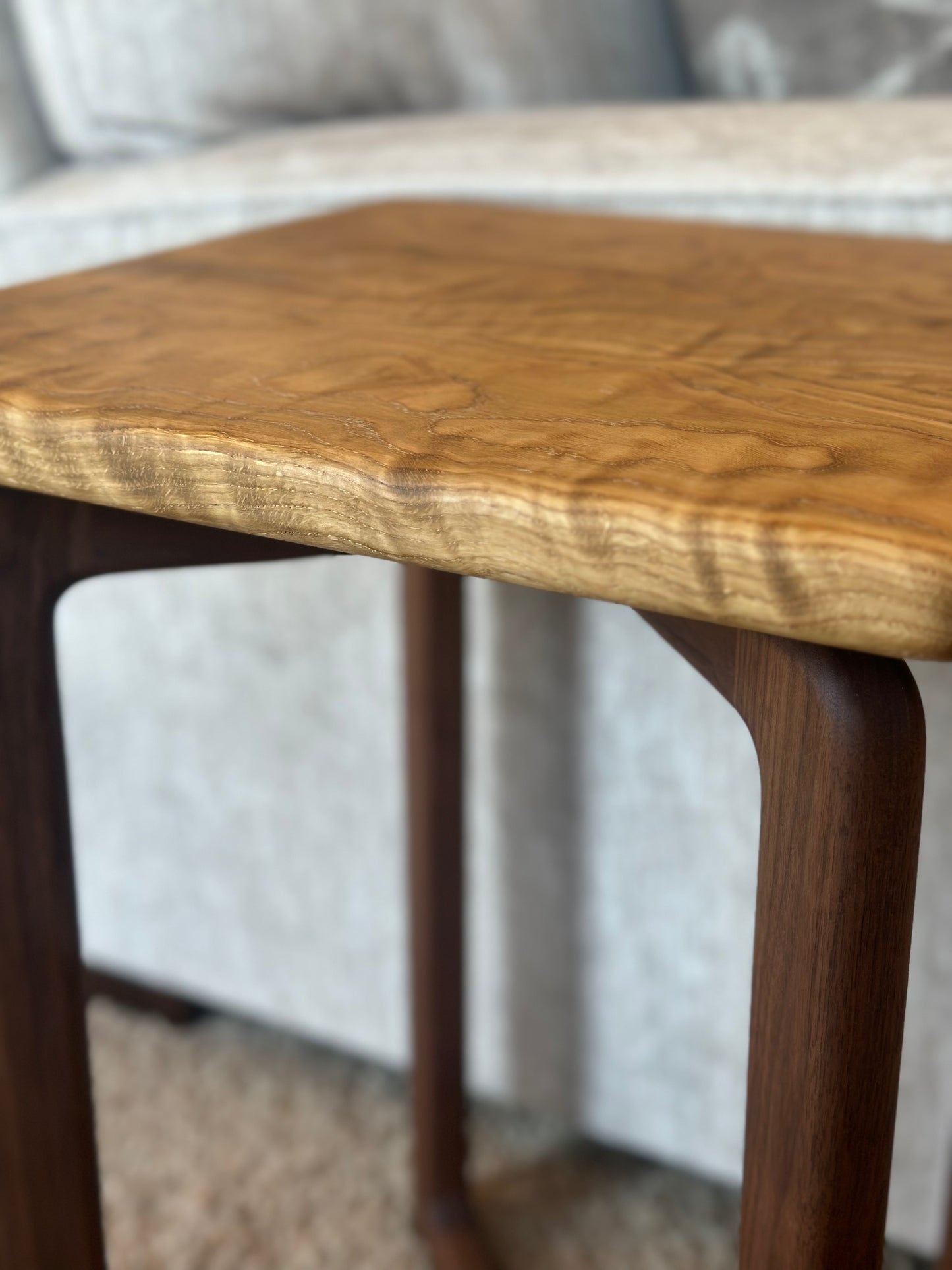 Curly Oak And Walnut Side Table