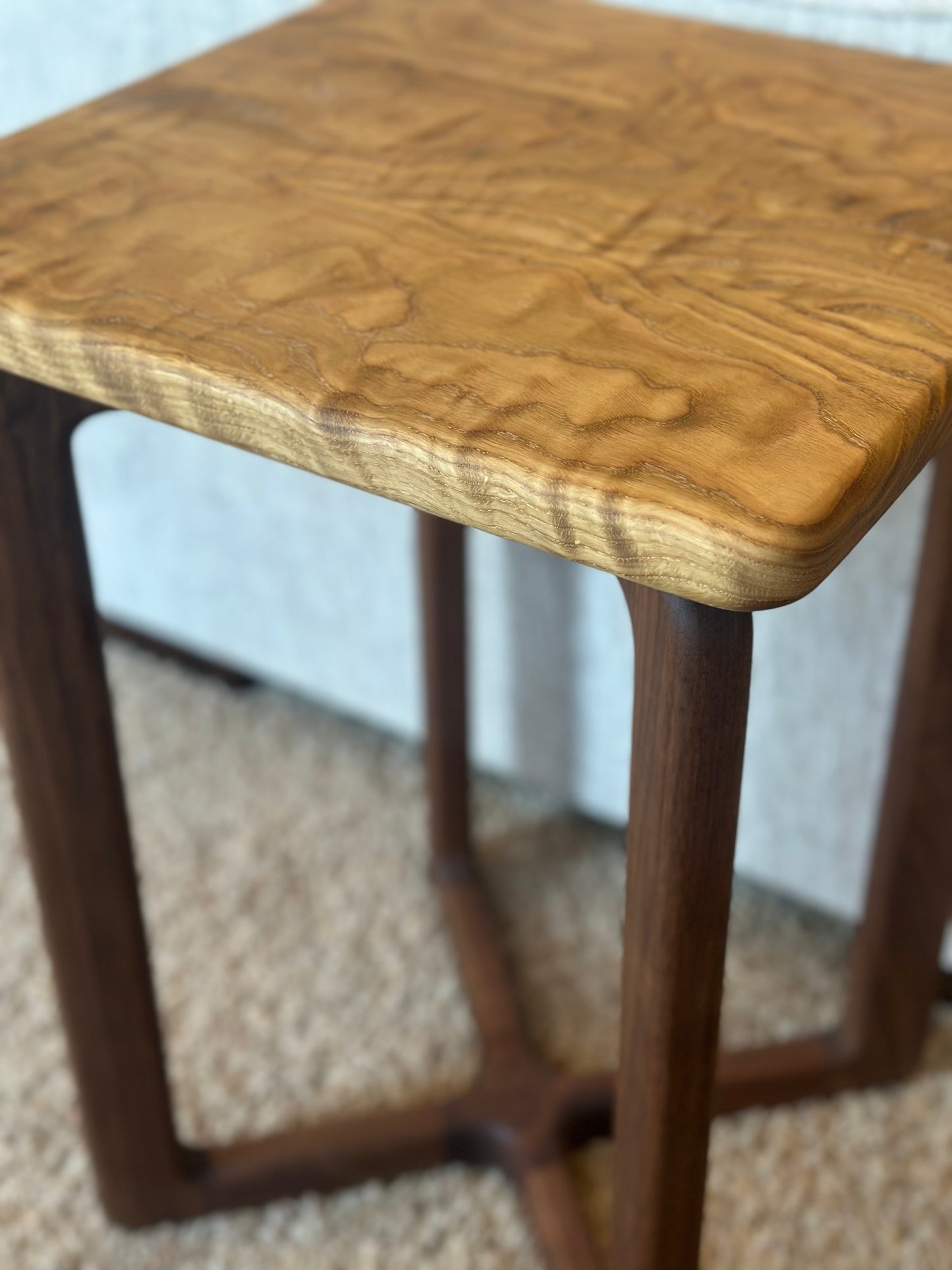 Curly Oak And Walnut Side Table