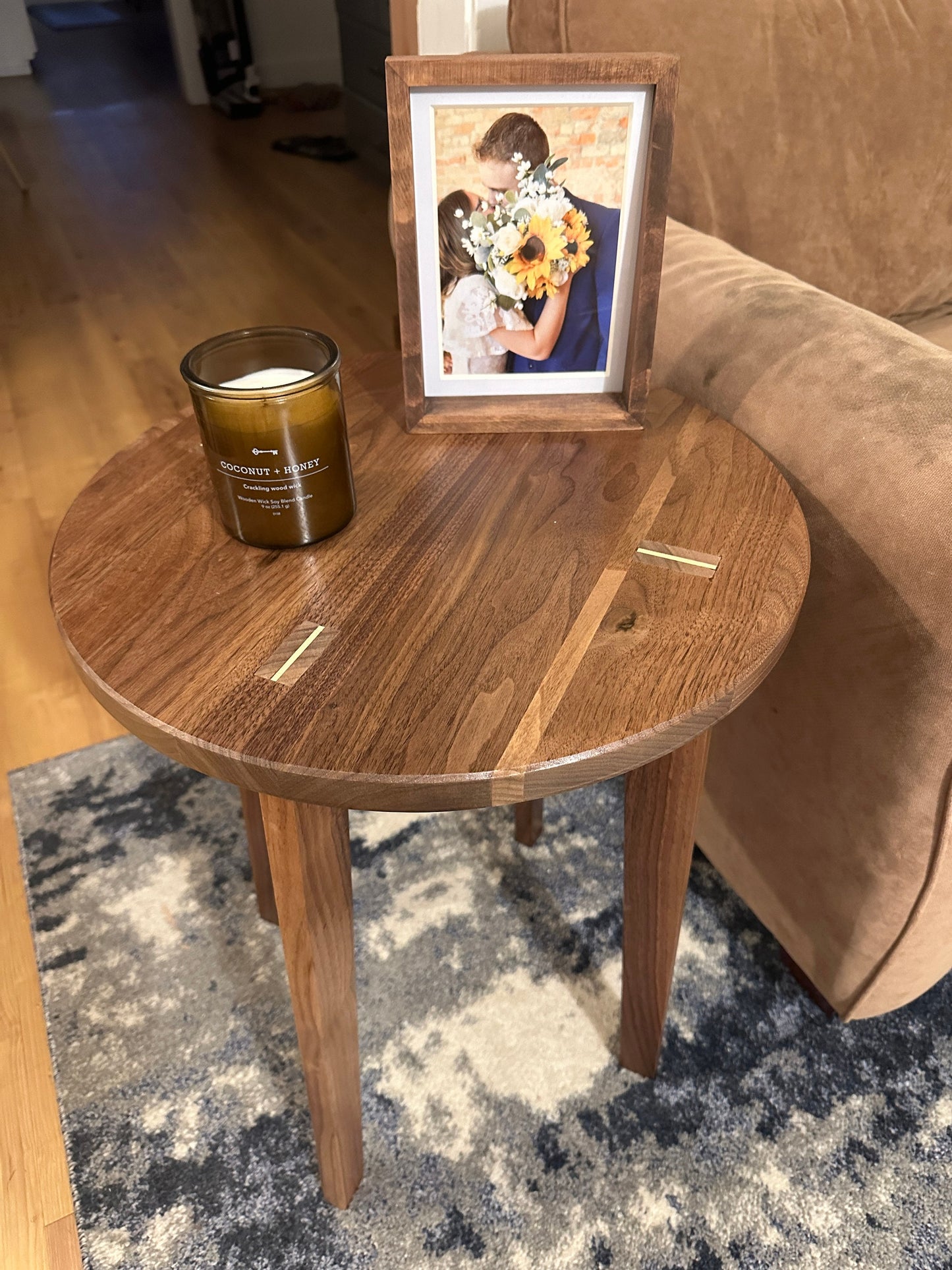 Walnut side table with maple accent, custom sizing